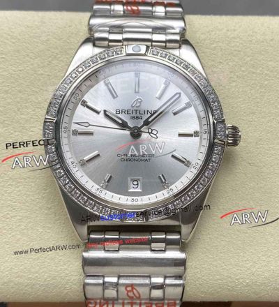 BLS Factory Breitling Chronomat Automatic 36 Silver Dial Diamond Bezel Replica Watch